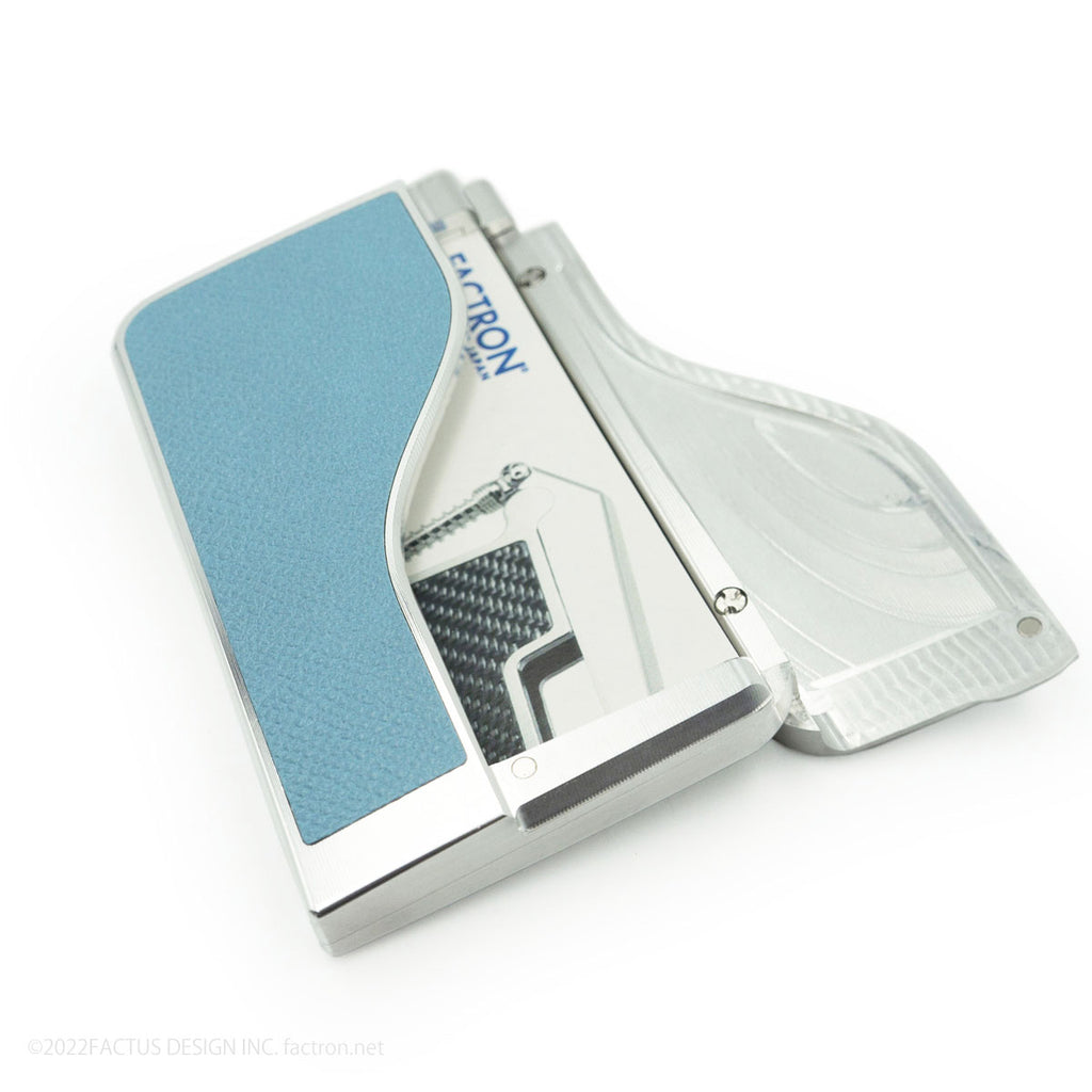 Card Case Sunny Shiny Silver x Light Blue Leather
