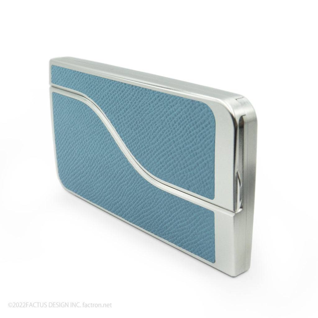 Card Case Sunny Shiny Silver x Light Blue Leather