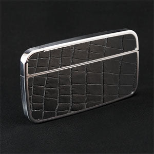 Card Case Cobble+ Shiny Silver x Black Croc