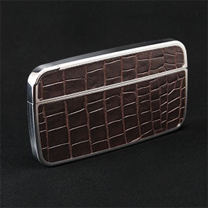 Card Case Cobble+ Shiny Silver x Dark Brown Croco