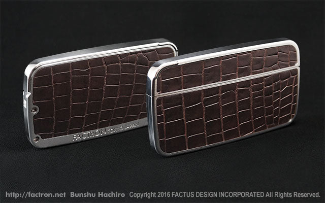 Card Case Cobble+ Shiny Silver x Dark Brown Croco