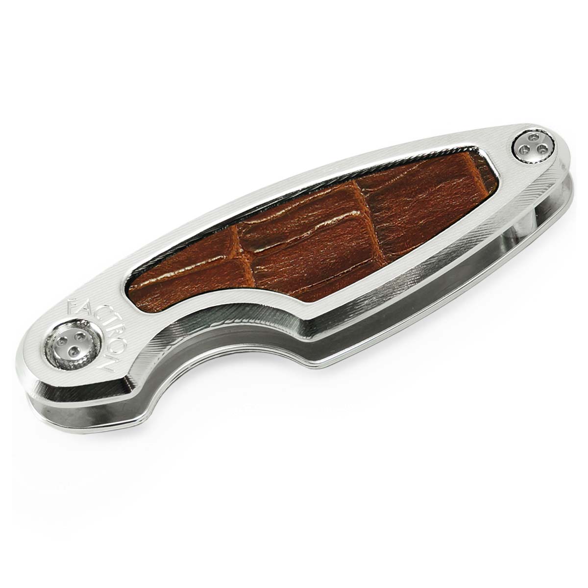 Key Organizer Leaf SP Shiny Silver & Brown Croc-Embossed Leather